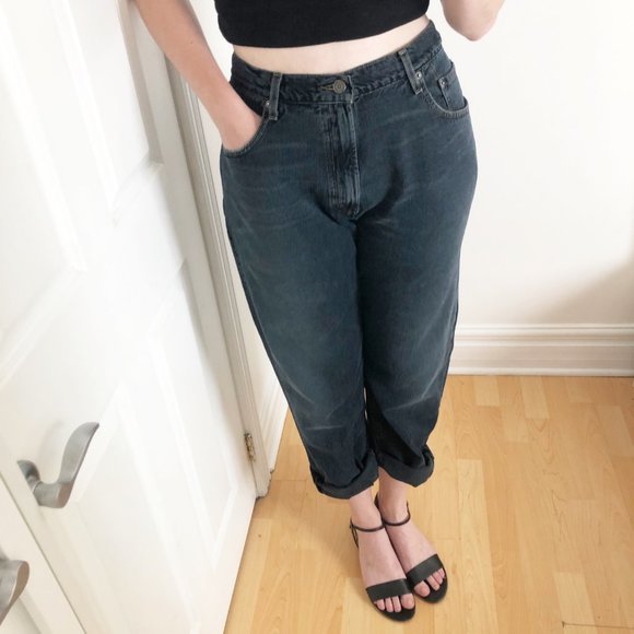 Vintage Levi's Loose Straight High Waisted Ribcage Wedgie Mom Dad Black Wash 569 - Picture 3 of 11